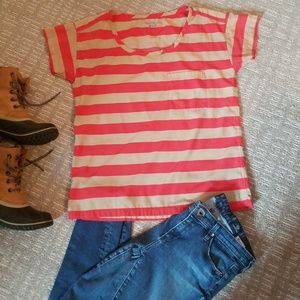 Bright Orange/tan stripped short sleeved top